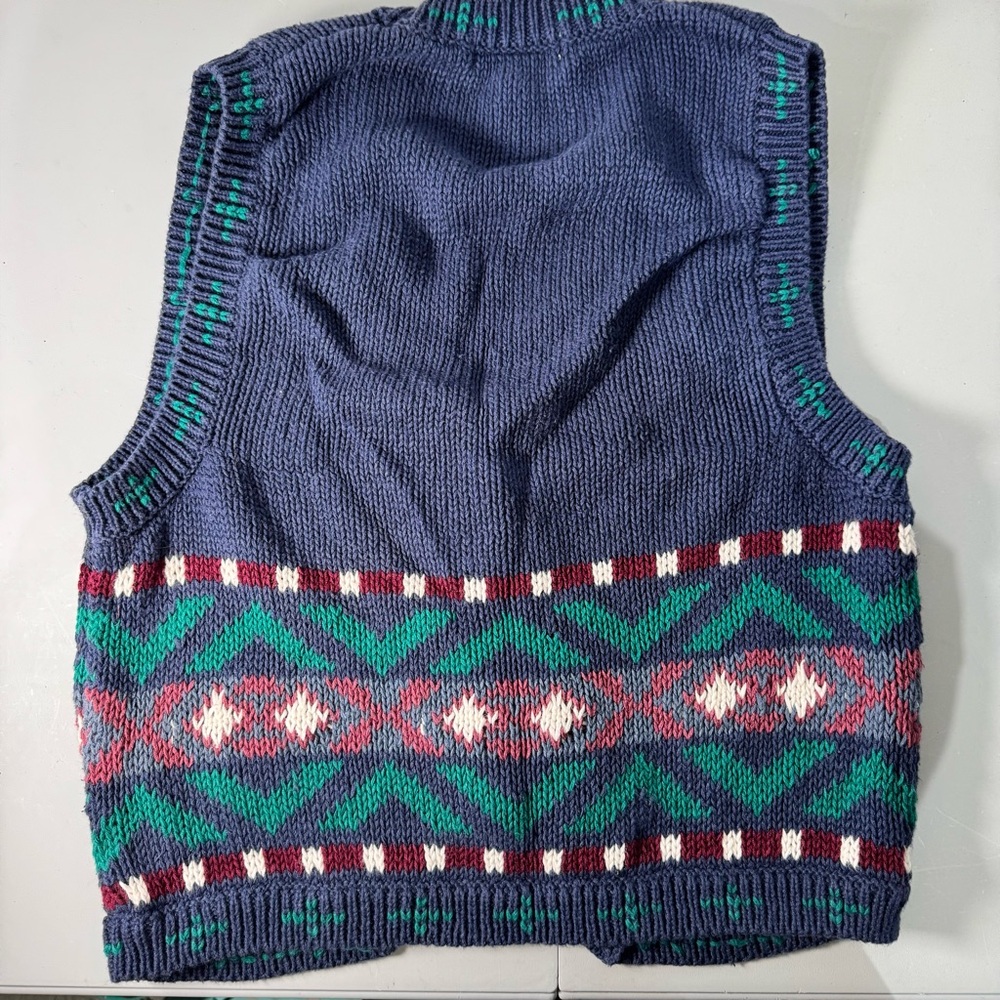 Vintage 90s Gina Peters Womens Blue Preppy Cottagecore Sweater‎ Vest Sz S - Picture 4 of 7